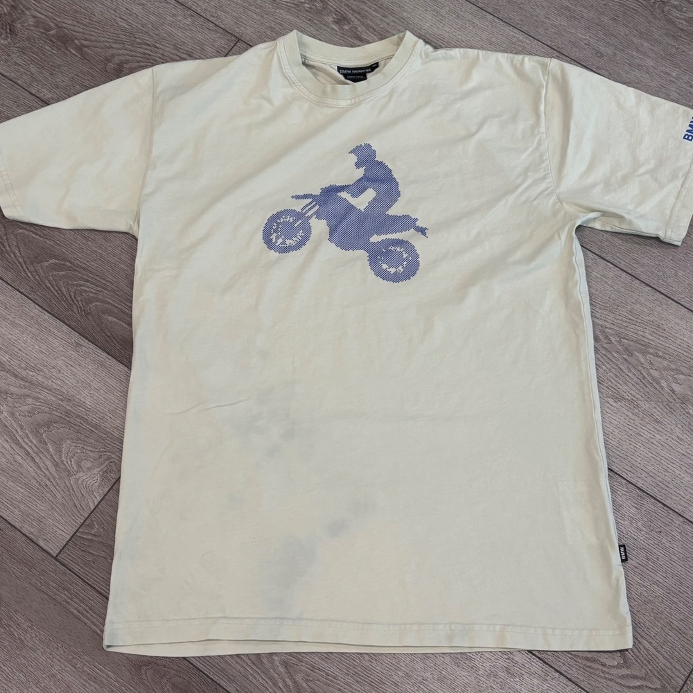 BMW Motorrad Graphic T-Shirt Mens XXL Cream Blue Motorcycle Rider Cotton Tee